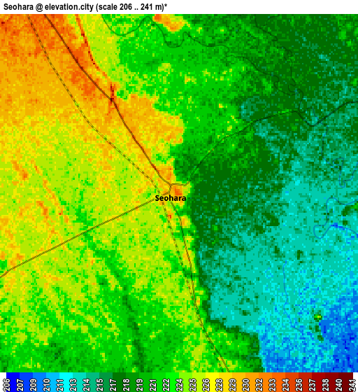 Zoom OUT 2x Seohāra, India elevation map