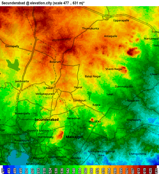 Zoom OUT 2x Secunderabad, India elevation map