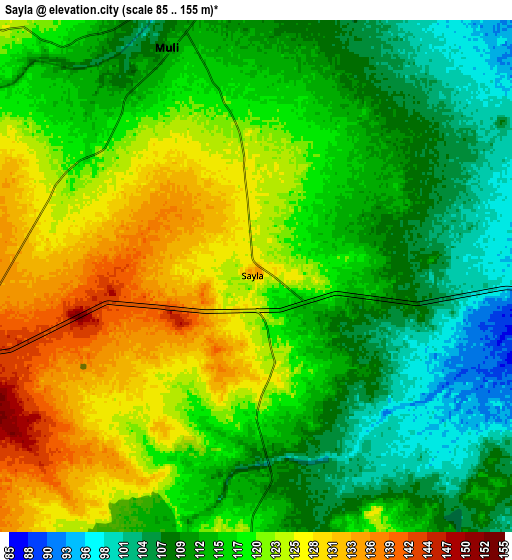 Zoom OUT 2x Sāyla, India elevation map