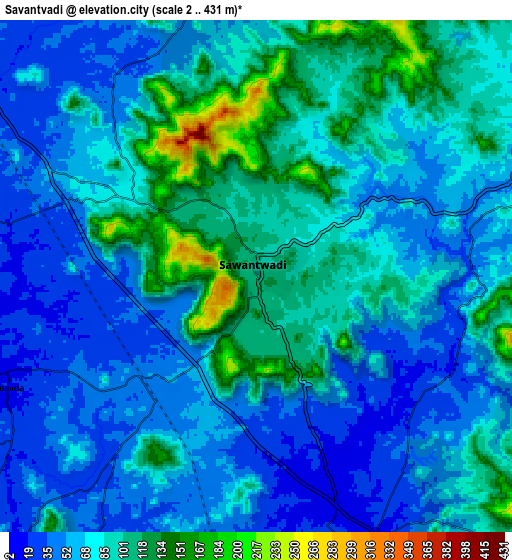 Zoom OUT 2x Sāvantvādi, India elevation map