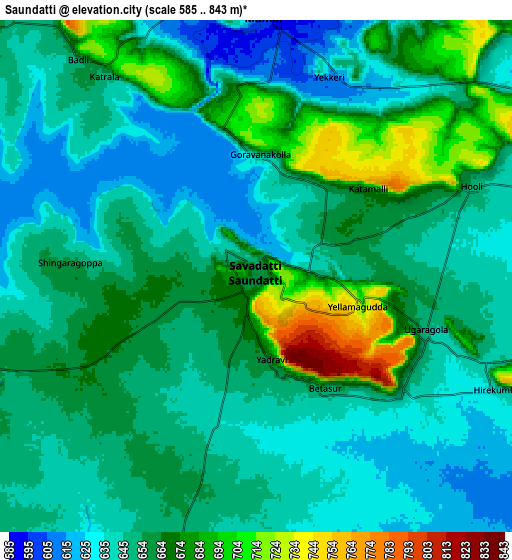 Zoom OUT 2x Saundatti, India elevation map