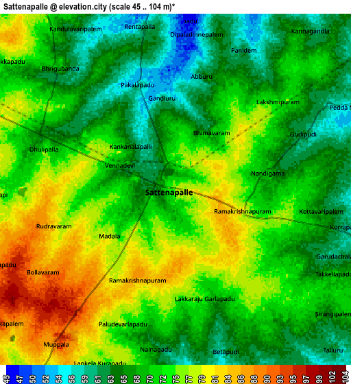 Zoom OUT 2x Sattenapalle, India elevation map