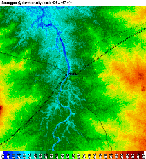 Zoom OUT 2x Sārangpur, India elevation map