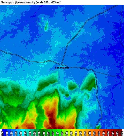 Zoom OUT 2x Sārangarh, India elevation map