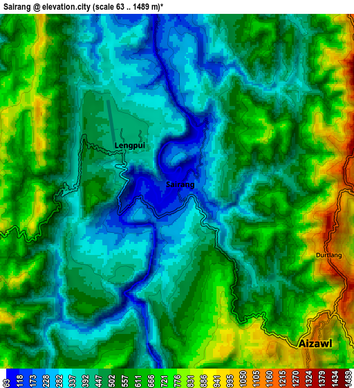 Zoom OUT 2x Sairang, India elevation map