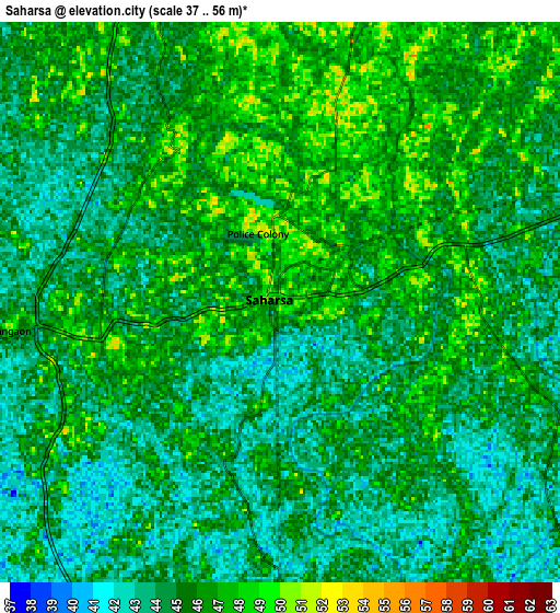 Zoom OUT 2x Saharsa, India elevation map