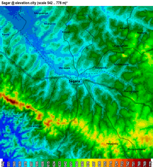 Zoom OUT 2x Sāgar, India elevation map