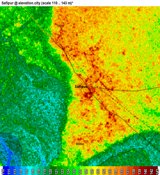 Zoom OUT 2x Safīpur, India elevation map