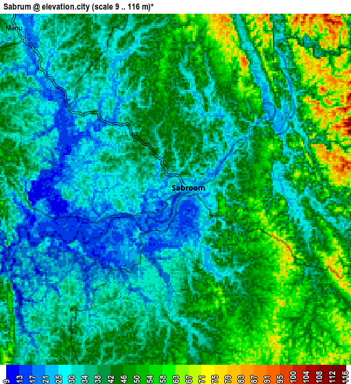 Zoom OUT 2x Sabrūm, India elevation map