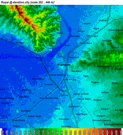 Zoom OUT 2x Ropar, India elevation map