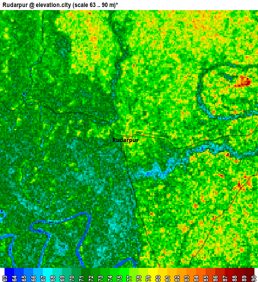 Zoom OUT 2x Rūdarpur, India elevation map