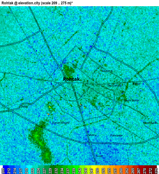 Zoom OUT 2x Rohtak, India elevation map