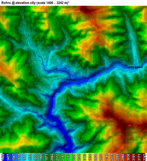 Zoom OUT 2x Rohru, India elevation map