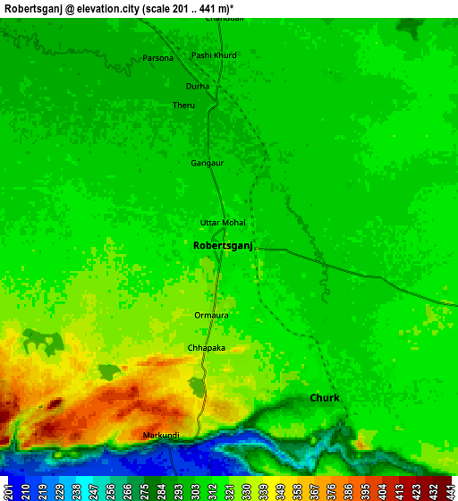 Zoom OUT 2x Robertsganj, India elevation map