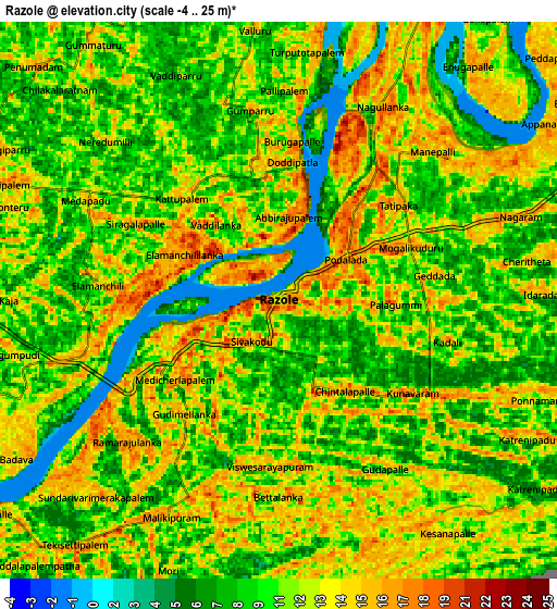 Zoom OUT 2x Rāzole, India elevation map