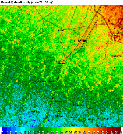 Zoom OUT 2x Raxaul, India elevation map