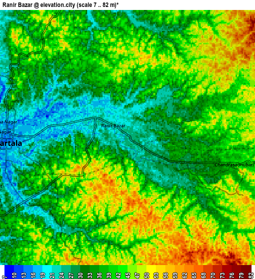 Zoom OUT 2x Rānīr Bāzār, India elevation map