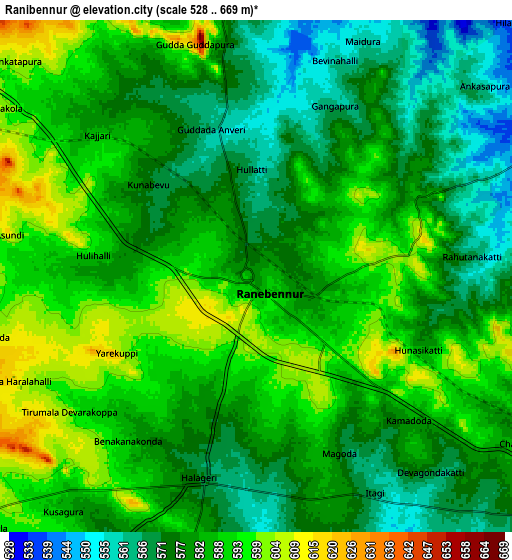 Zoom OUT 2x Rānībennur, India elevation map