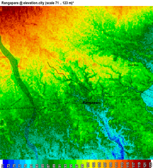 Zoom OUT 2x Rangāpāra, India elevation map