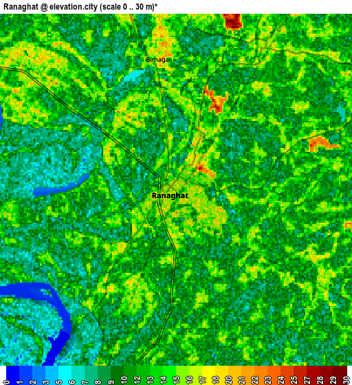 Zoom OUT 2x Rānāghāt, India elevation map