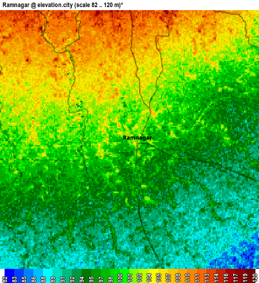 Zoom OUT 2x Rāmnagar, India elevation map