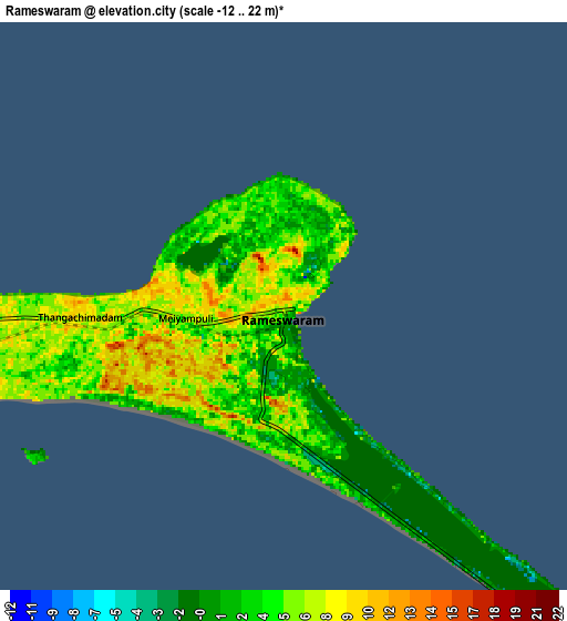 Zoom OUT 2x Rameswaram, India elevation map