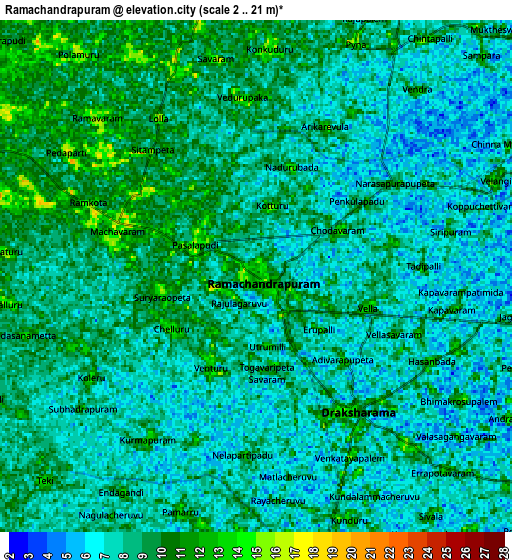 Zoom OUT 2x Rāmachandrapuram, India elevation map