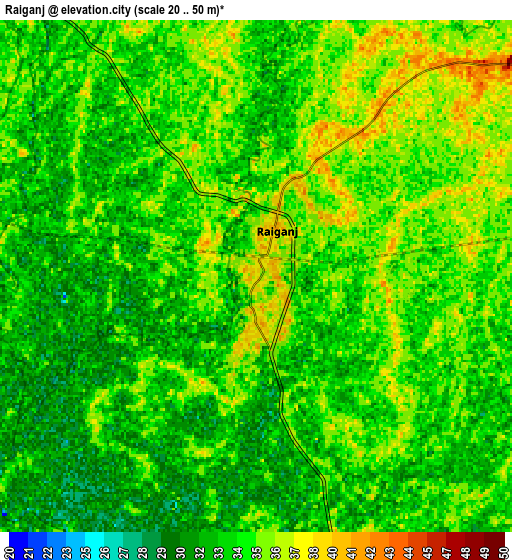 Zoom OUT 2x Rāiganj, India elevation map