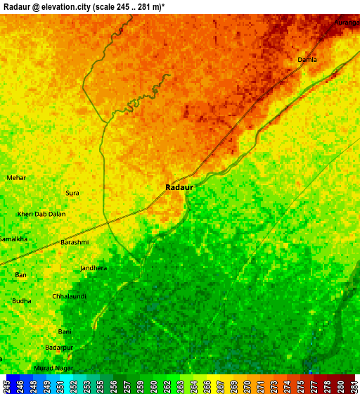 Zoom OUT 2x Radaur, India elevation map