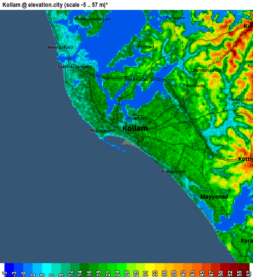Zoom OUT 2x Kollam, India elevation map