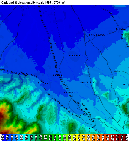 Zoom OUT 2x Qāzigund, India elevation map