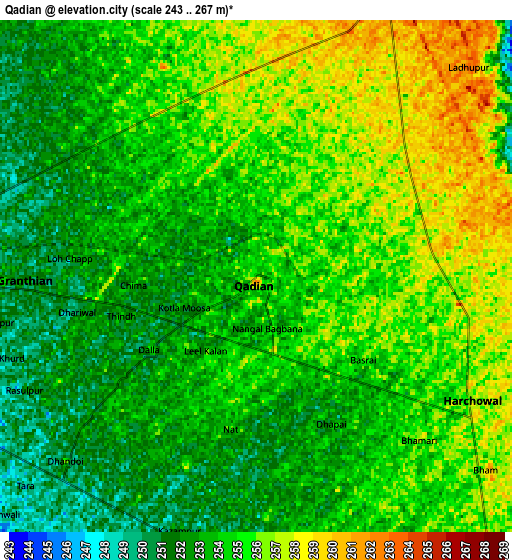 Zoom OUT 2x Qādiān, India elevation map