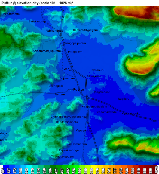 Zoom OUT 2x Puttūr, India elevation map
