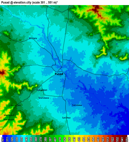 Zoom OUT 2x Pusad, India elevation map