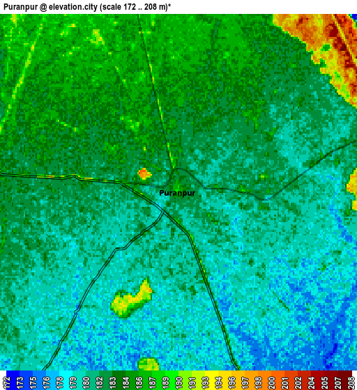 Zoom OUT 2x Pūranpur, India elevation map