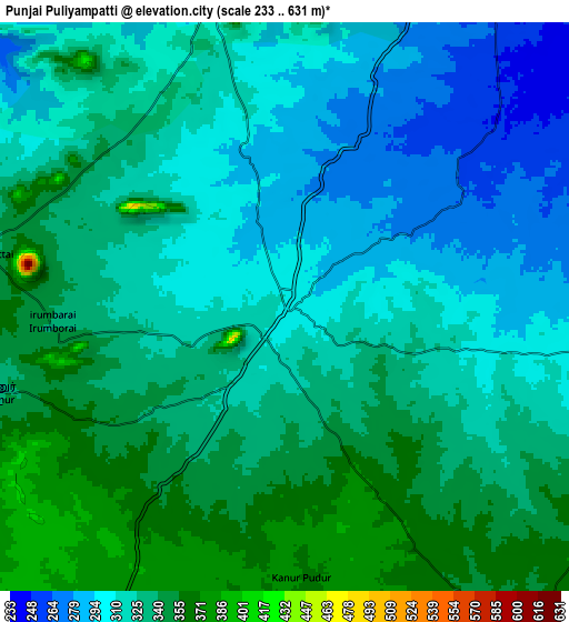 Zoom OUT 2x Punjai Puliyampatti, India elevation map
