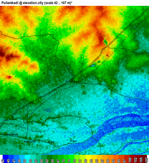 Zoom OUT 2x Pullambādi, India elevation map