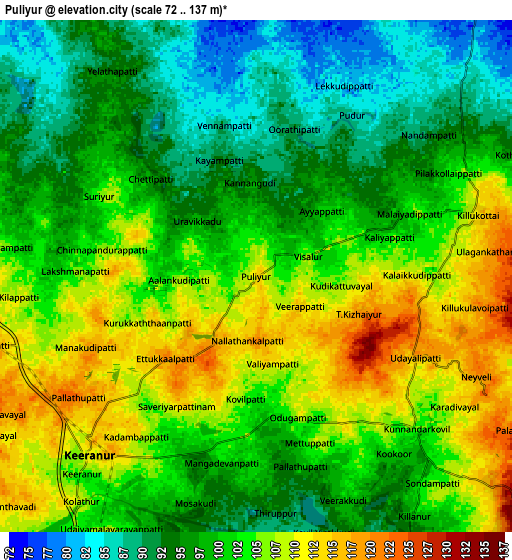 Zoom OUT 2x Puliyūr, India elevation map