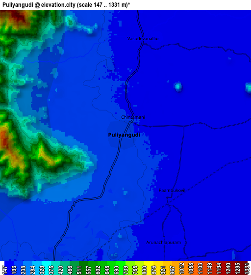 Zoom OUT 2x Puliyangudi, India elevation map