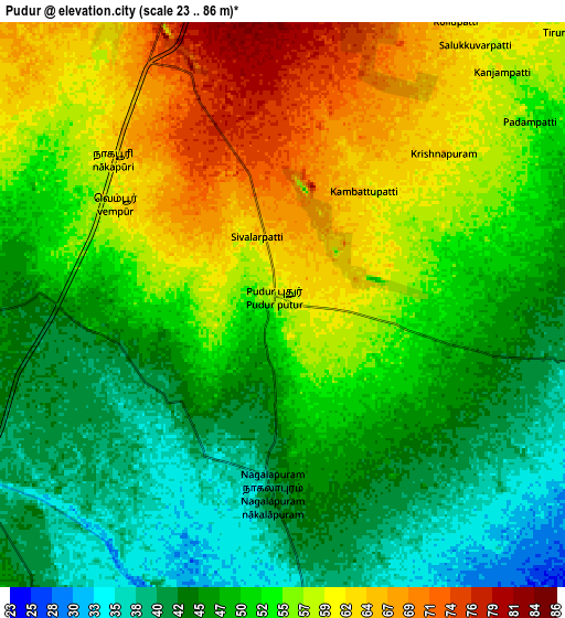 Zoom OUT 2x Pudūr, India elevation map