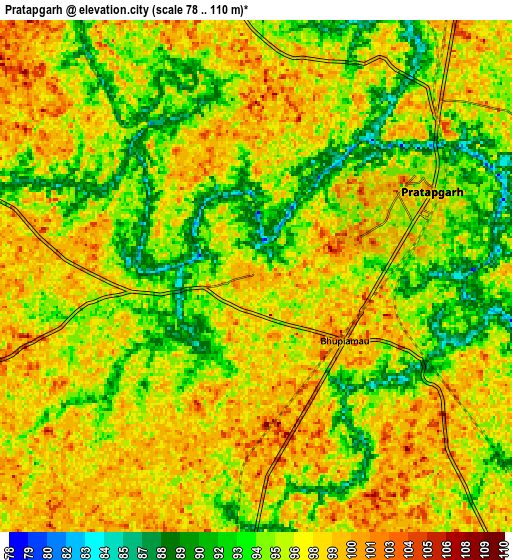 Zoom OUT 2x Pratāpgarh, India elevation map