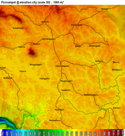 Zoom OUT 2x Ponnampet, India elevation map