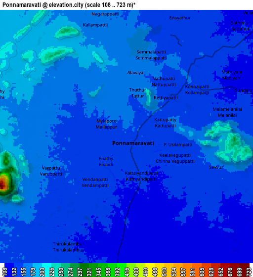 Zoom OUT 2x Ponnamarāvati, India elevation map