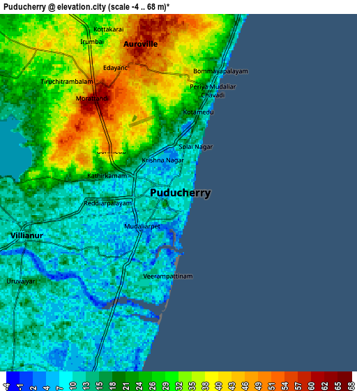 Zoom OUT 2x Puducherry, India elevation map