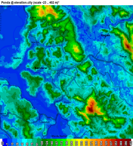 Zoom OUT 2x Ponda, India elevation map