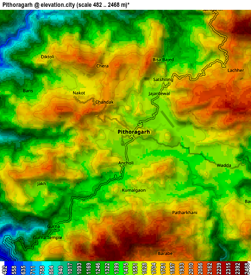 Zoom OUT 2x Pithorāgarh, India elevation map