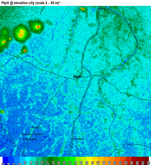 Zoom OUT 2x Pipili, India elevation map