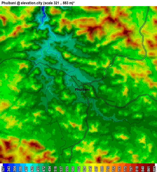 Zoom OUT 2x Phulbāni, India elevation map