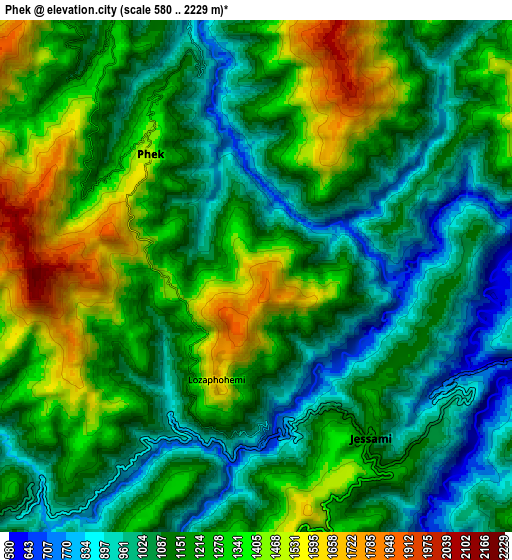 Zoom OUT 2x Phek, India elevation map