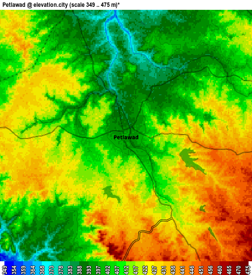 Zoom OUT 2x Petlāwad, India elevation map